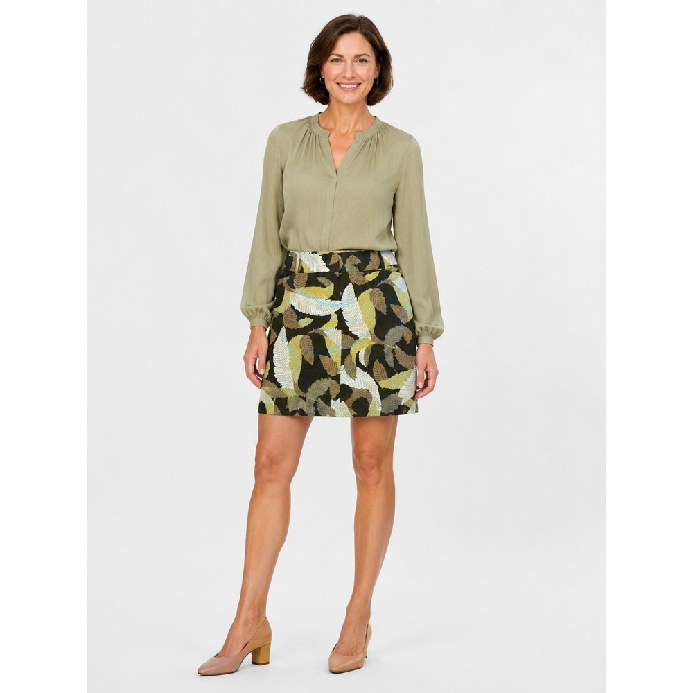 Ann Taylor LOFT Petites Leaf Print Corduroy Mini Skirt Green Brown 10P